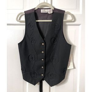 Vintage 90s Worthington Deadstock Vest Waistcoat Embroidered Black Sz‎ 8P New